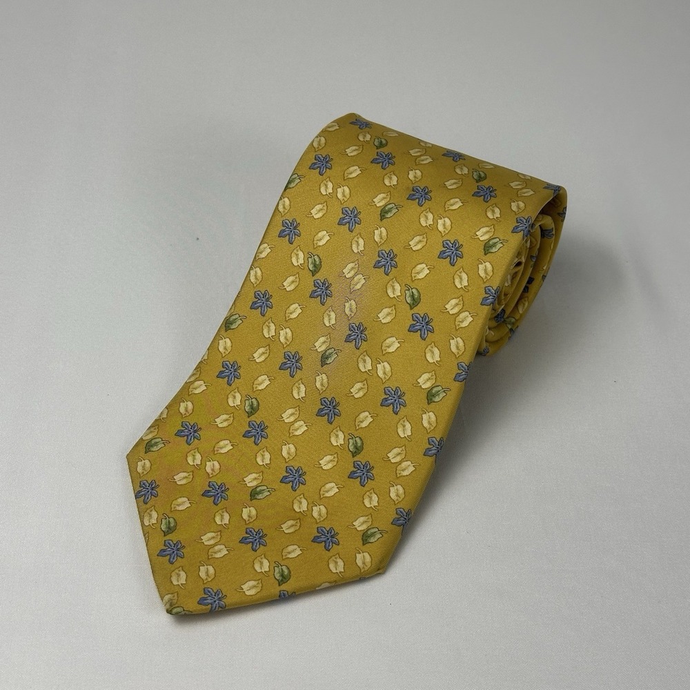 Brooks Brothers 346 Silk Tie Vintage Gold w/ Leaf All Over Pattern Made In USA
